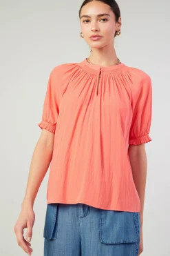 Current Air Gathered Yoke Blouse CORAL Sale
