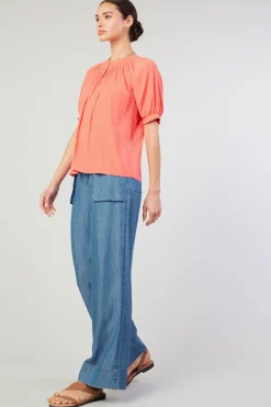 Current Air Gathered Yoke Blouse CORAL Sale