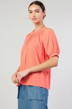 Current Air Gathered Yoke Blouse CORAL Sale