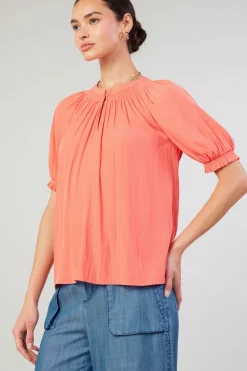 Current Air Gathered Yoke Blouse CORAL Sale