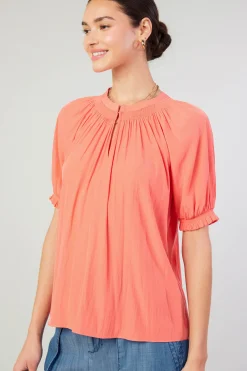 Current Air Gathered Yoke Blouse CORAL Sale