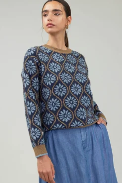 Current Air Geo Floral Pullover Sweater BLUEMLT Hot