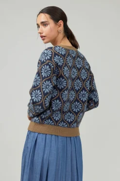 Current Air Geo Floral Pullover Sweater BLUEMLT Hot