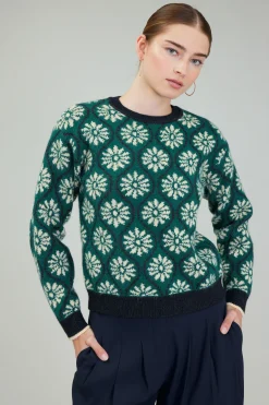 Current Air Geo Floral Pullover Sweater GREENMLT Clearance