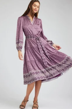 Current Air Geo Printed Belted Midi Dress PURPLEMLT Online