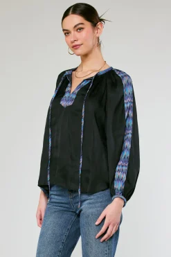 Current Air Geometric Patterned Blouse BLACK New