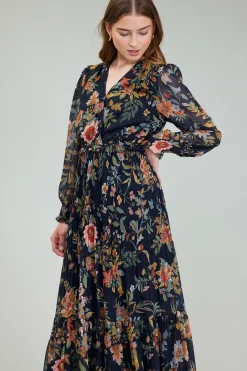 Current Air Glimmer Botanical Maxi Dress NAVYMLT New