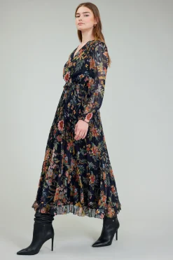 Current Air Glimmer Botanical Maxi Dress NAVYMLT New