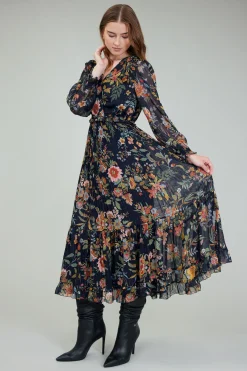 Current Air Glimmer Botanical Maxi Dress NAVYMLT New