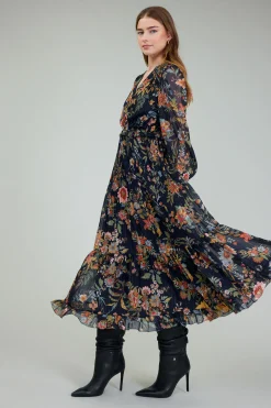 Current Air Glimmer Botanical Maxi Dress NAVYMLT New