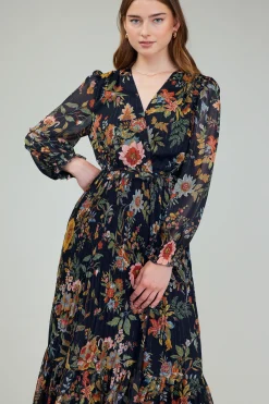 Current Air Glimmer Botanical Maxi Dress NAVYMLT New