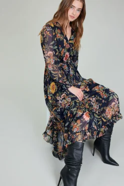 Current Air Glimmer Botanical Maxi Dress NAVYMLT New