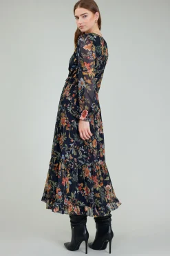 Current Air Glimmer Botanical Maxi Dress NAVYMLT New