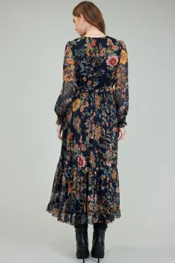 Current Air Glimmer Botanical Maxi Dress NAVYMLT New