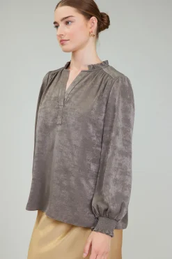 Current Air Glimmer Smocked Cuff Blouse DARKOLIVE Online