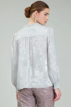 Current Air Glimmer Smocked Cuff Blouse OYSTER Online