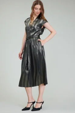 Current Air Glimmer Striped Midi Dress BLACKGOLD New