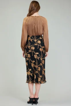 Current Air Gold Floral Midi Skirt BLACKGOLD Outlet