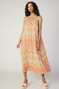 Current Air Gradient Chevron Midi Dress ORANGEMLT Outlet