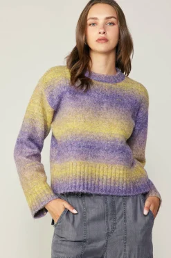 Current Air Gradient Sweater Top PURPLE-YELLOW Online