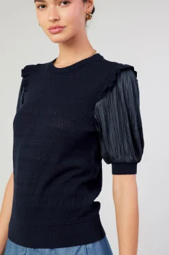Current Air Half Sleeve Contrast Top NAVY New