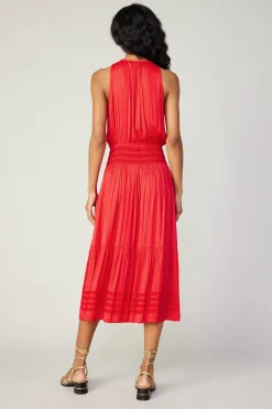 Current Air Halter Smocked Midi Dress RED Sale
