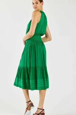 Current Air Halter Smocked Midi Dress DEEPSPRINGGREEN Online