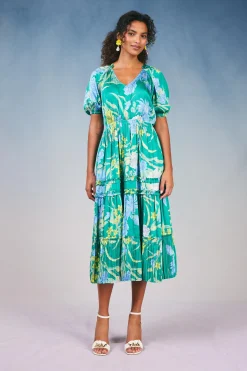 Current Air Hana Botanical Midi Dress GREENFLORAL Discount