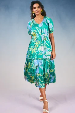 Current Air Hana Botanical Midi Dress GREENFLORAL Discount
