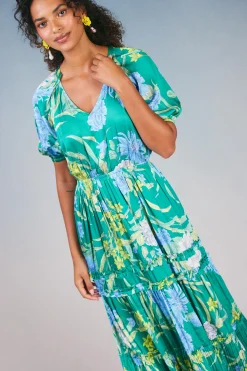 Current Air Hana Botanical Midi Dress GREENFLORAL Discount