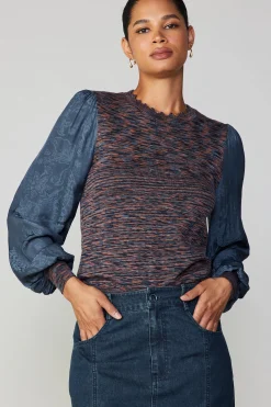 Current Air Heather Contrast Sweater Top NAVY Clearance