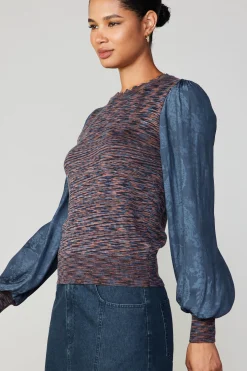 Current Air Heather Contrast Sweater Top NAVY Clearance