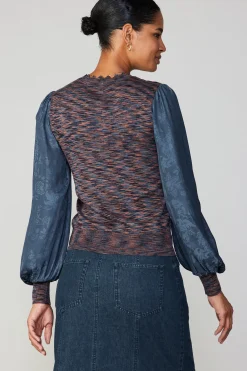 Current Air Heather Contrast Sweater Top NAVY Clearance