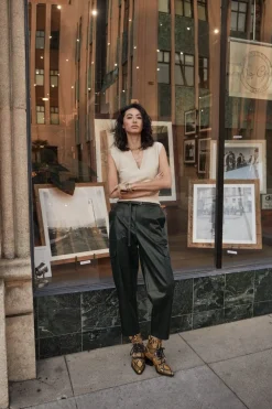 Current Air High Rise Leather Trousers DARKGREEN Sale
