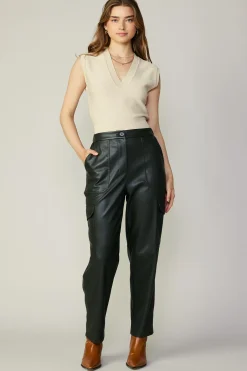 Current Air High Rise Leather Trousers DARKGREEN Sale