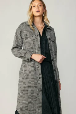 Current Air Houndstooth Long Shacket Coat Grey Hot