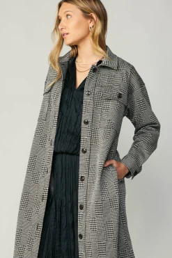 Current Air Houndstooth Long Shacket Coat Grey Hot
