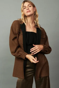 Current Air Houndstooth Oversized Jacket TOFFEE Best