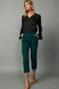 Current Air Houndstooth Patterned Straight Pants DARKTEAL Online