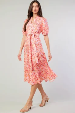 Current Air Ilana Pleated Midi Dress REDMLT Fashion
