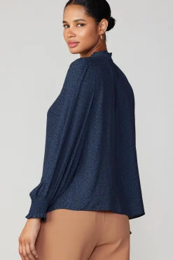 Current Air Jacquard Ruffled Neck Blouse NAVY Sale