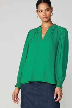 Current Air Jacquard Ruffled Neck Blouse GREEN Hot