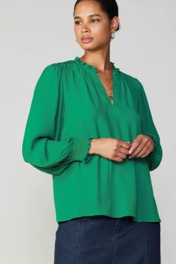 Current Air Jacquard Ruffled Neck Blouse GREEN Hot