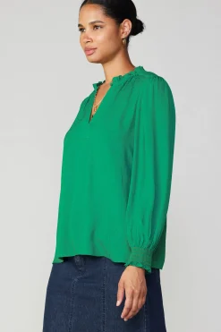 Current Air Jacquard Ruffled Neck Blouse GREEN Hot