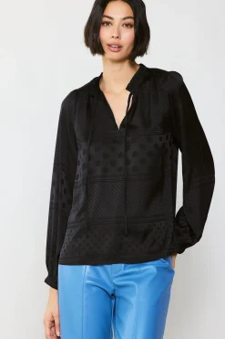 Current Air Jacquard Split Neck Blouse BLACK Online