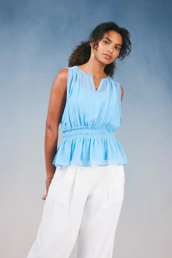 Current Air Keyhole Organza Top PASTELBLUE Best