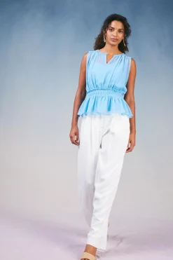 Current Air Keyhole Organza Top PASTELBLUE Best