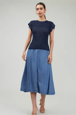Current Air Knit Crewneck Ruffled Tank NAVY Hot