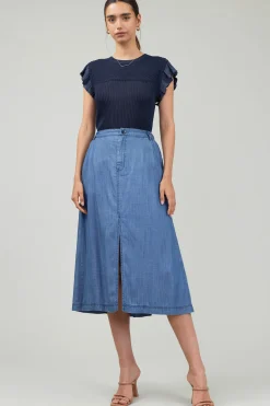 Current Air Knit Crewneck Ruffled Tank NAVY Hot