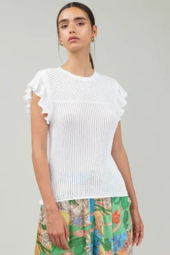 Current Air Knit Crewneck Ruffled Tank WHITE Clearance